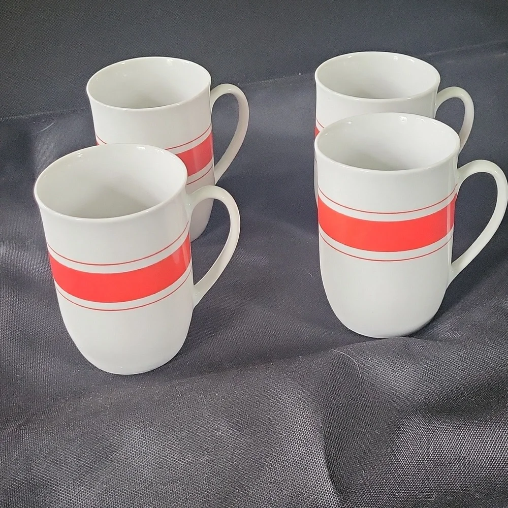 Vintage Leonard Porcelain Red Striped mug set 4
